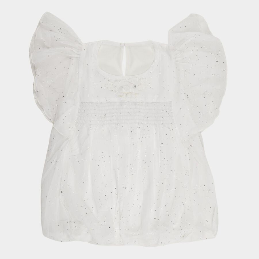 Girls' White Round Neck Casual Graphic Printed T-Shirt, White, large