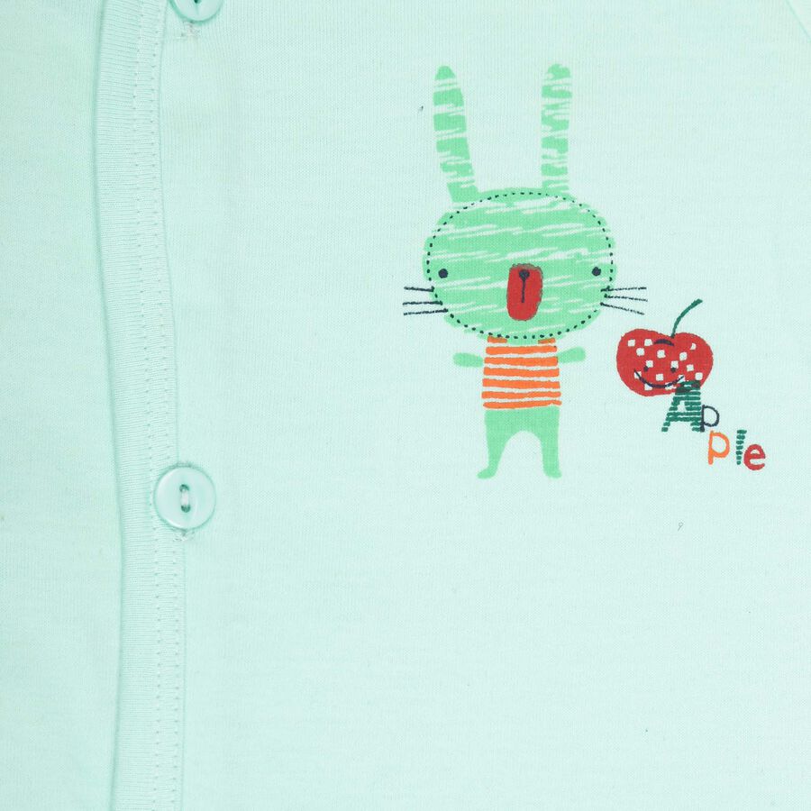 Infants Cotton Front Open Baba Suit, Light Green, large image number null