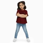 Girls' Deep Maroon Ruffle Neck Casual T-Shirt, वाइन, small