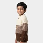 Boys' Brown Zip Neck Colorblock Pullover, Brown, small