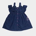 Girls' Deep Indigo Blue Regular Fit Cold Shoulder Embroidered Frock, Dark Blue, small