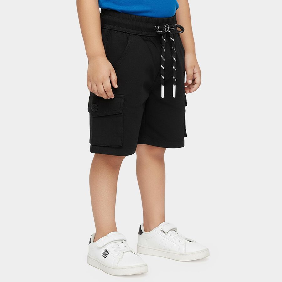 Boys' Black Regular Fit Cargo Pocketed Bermuda Shorts, काला, large