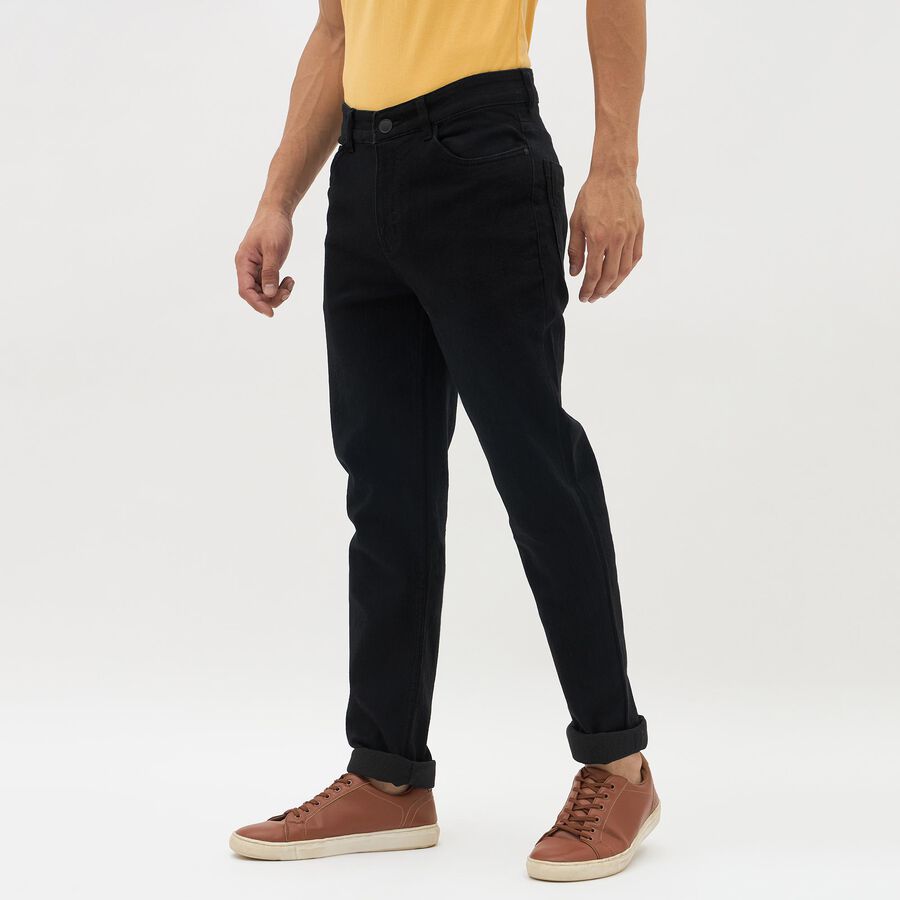 Men's Jet Black Slim Fit Five Pocket Jeans, काला, large image number null