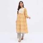 Women's Bright Mustard Yellow Printed Ethnic Set, Yellow, small image number null