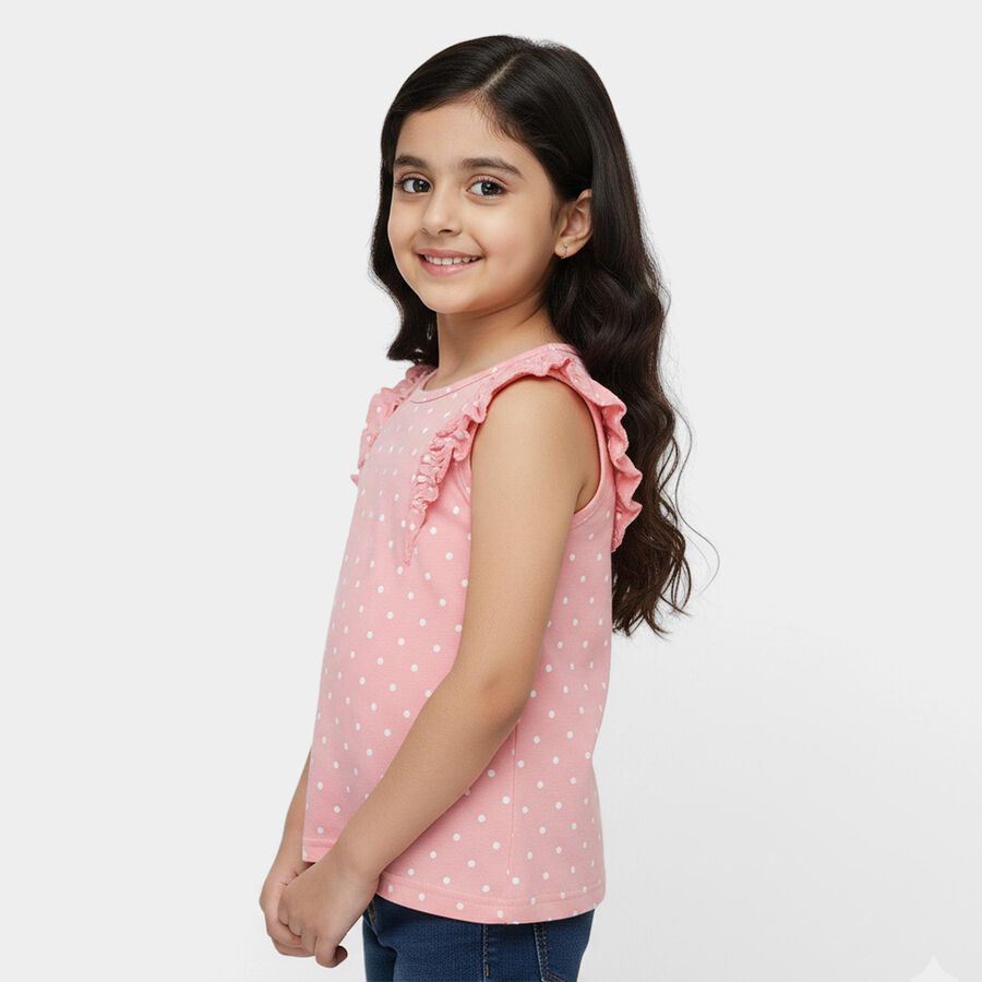 Girls Pink Cotton Round Neck Casual T-Shirt, गुलाबी, large
