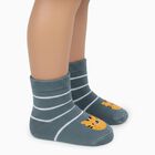 Infants Muted Teal and Cream Regular Fit Striped and Embroidered Socks Pack of 2, टील ब्लू, small image number null