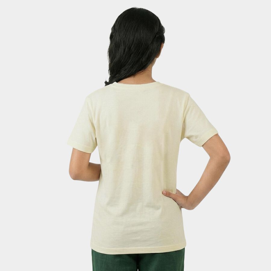 Girls White Round Neck Casual T-Shirt, ऑफ व्हाइट, large