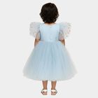 Girls' Light Sky Blue Floral Embroidered Puff Sleeve Party Frock, Light Blue, small image number null