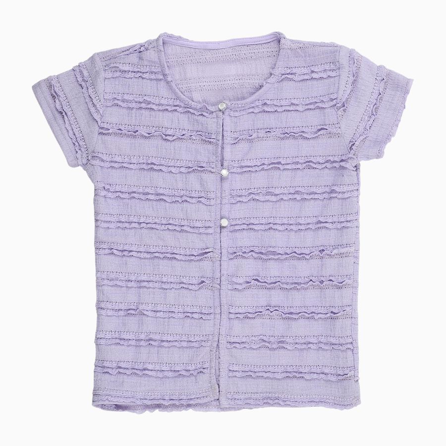 Girls' Soft Lavender Round Neck Casual T-Shirt, लाइलेक, large image number null