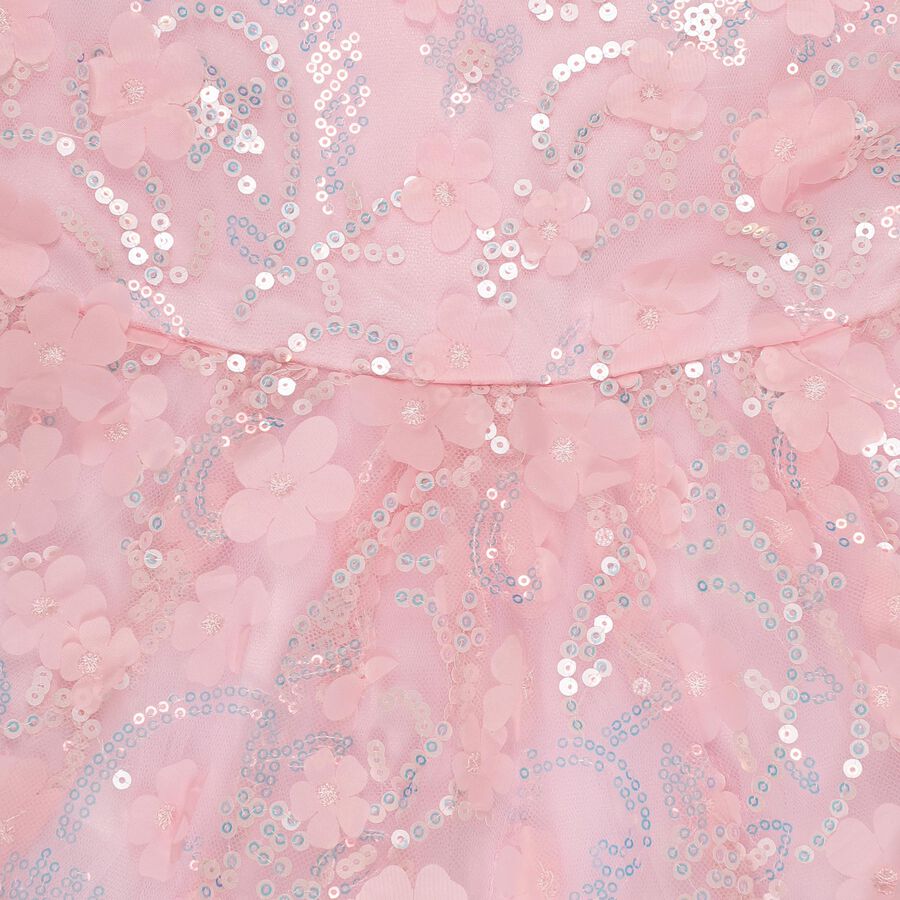 Girls' Soft Pink Embellished Sleeveless Flared Frock, Light Pink, large image number null