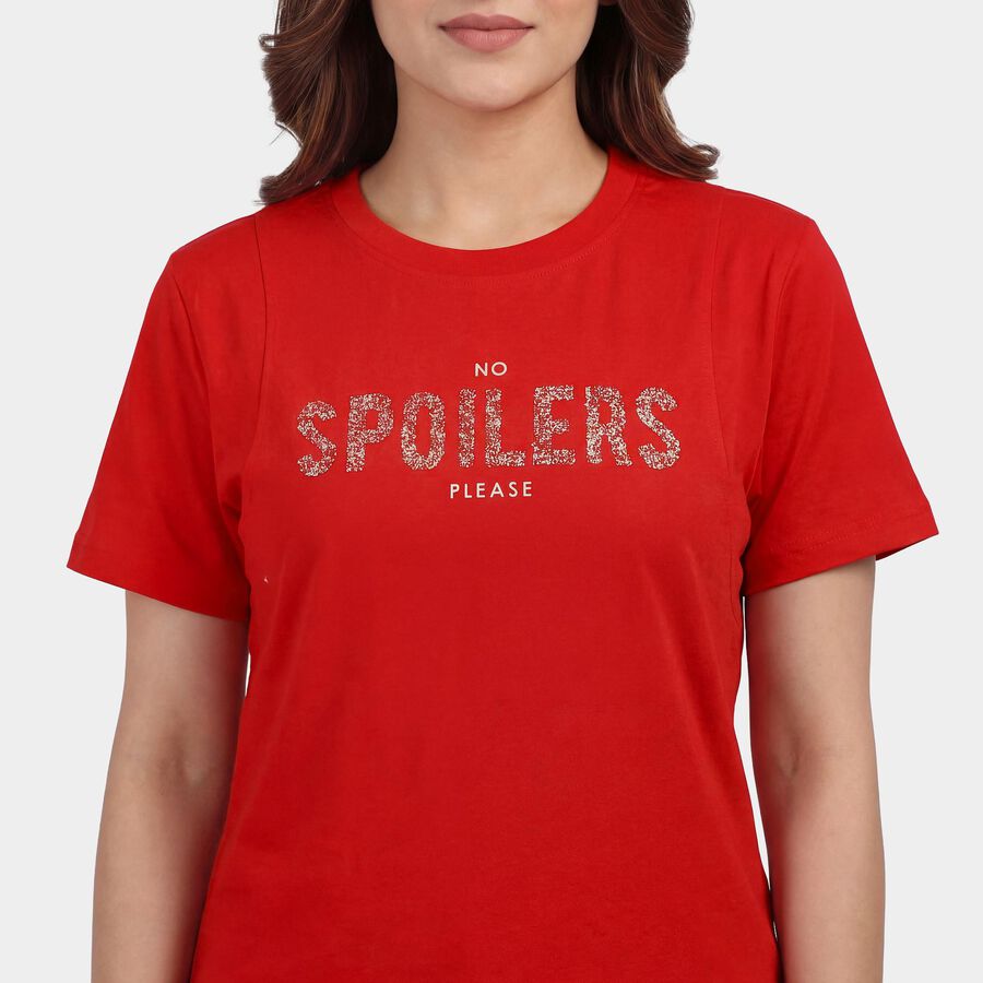 Women's Fuchsia Cotton Round Neck Graphic T-Shirt, रानी (फ्यूशिया), large