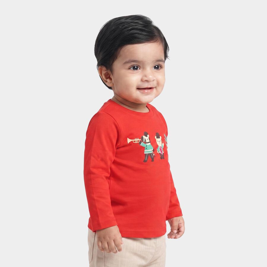 Infants Red Cotton Round Neck Regular T-Shirt, Red, large