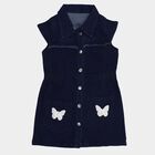 Girls' Deep Midnight Navy Button-Down Denim Frock, Dark Blue, small image number null