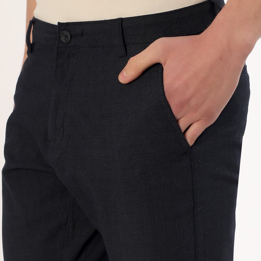 Men's Navy Blue Slim Fit Casual Trousers, नेवी ब्लू, large