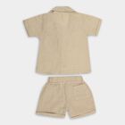 Infants' Beige Cotton Collared Textured Baba Suit, Beige, small