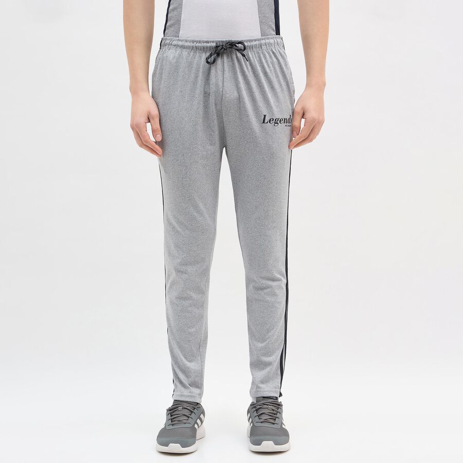 Men's Jet Black Regular Fit Track Pants, मिश्रित हल्का ग्रे, large