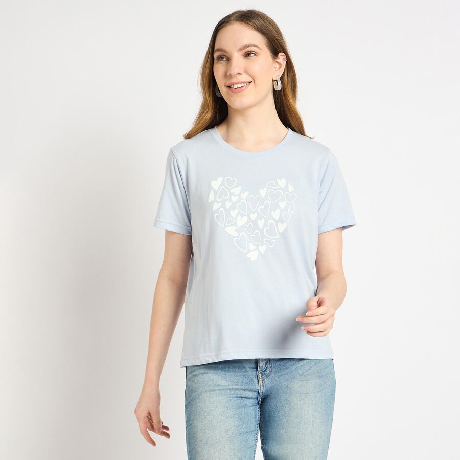 Ladies' Round Neck T-Shirt , हल्का नीला, large