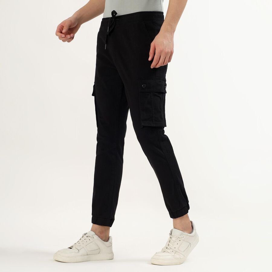 Men's Jet Black Slim Fit Cargo Joggers, काला, large image number null