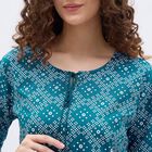 Ladies' Bright Peacock Blue Round Neck Printed Kurti, Teal Blue, small image number null
