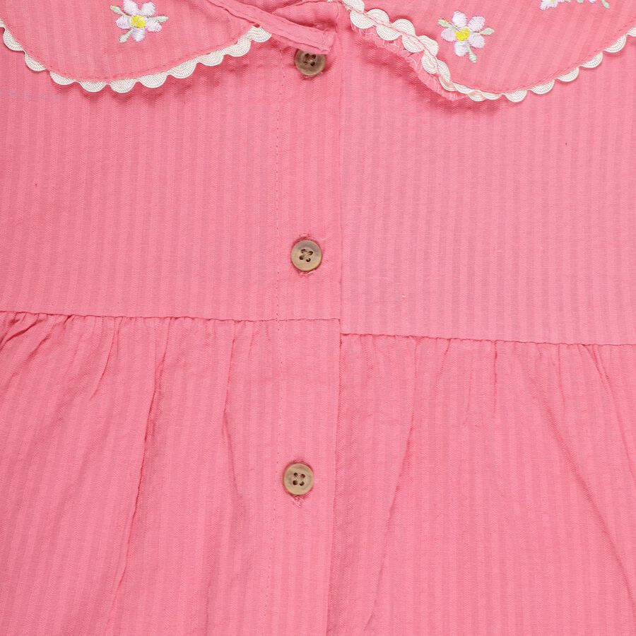 Infants' Bright Pink Embroidered Peter Pan Collar Sleeveless Frock, Pink, large
