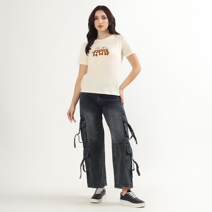 Women's Charcoal Black Cargo Fit High-Rise Jeans, काला, large image number null