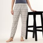 Women's Muted Grey Geometric Printed Full-Length Pyjama, Light Grey, small