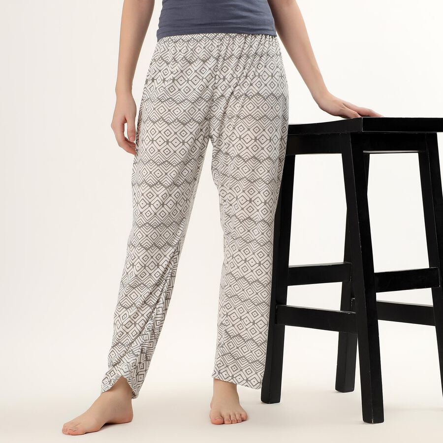 Women's Muted Grey Geometric Printed Full-Length Pyjama, Light Grey, large