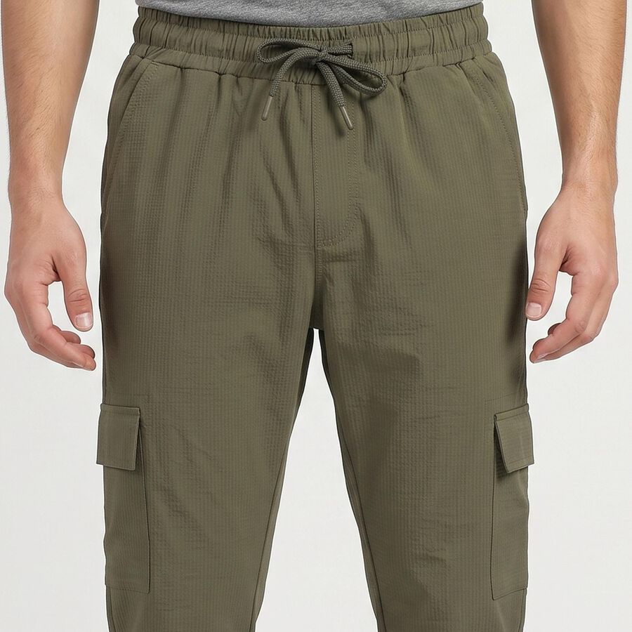 Men's Olive Green Slim Fit Cargo Jogger, ओलिव, large