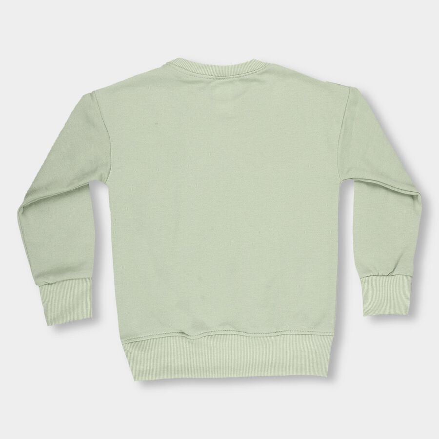 Boys Light Sage Green Crew Neck Casual Sweatshirt, हल्का हरा, large image number null