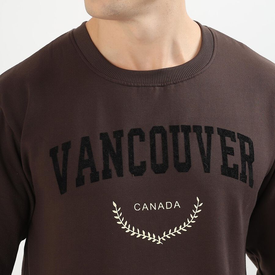 Men's Dark Chocolate Crew Neck Graphic Sweatshirt, Brown, large image number null