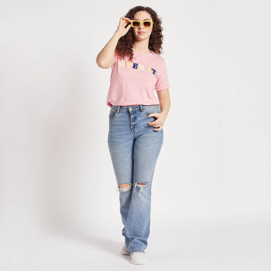 Round Neck T-Shirt, गुलाबी, large image number null