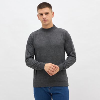 Men's Dark Charcoal High Neck Slim Fit Pullover