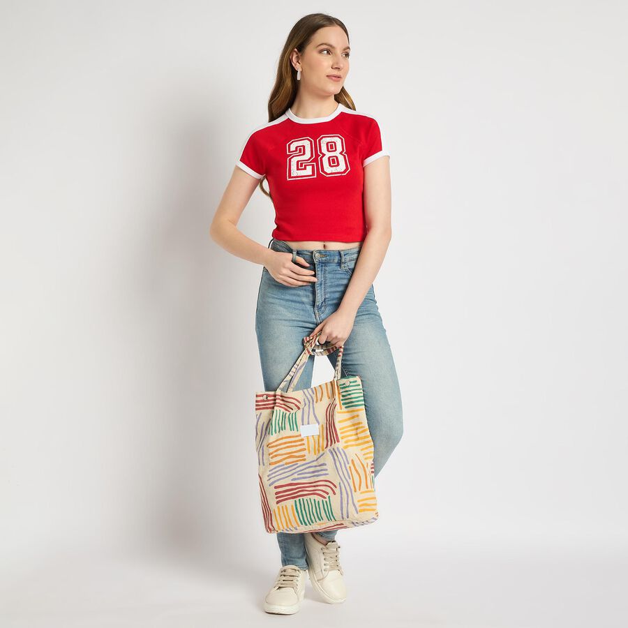 Ladies' 100% Cotton Crop  Top, लाल, large