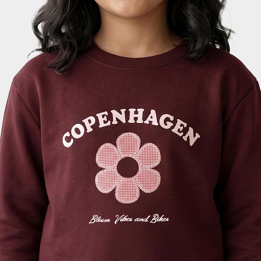 Girls' Wine Crew Neck Graphic Print Sweatshirt, Wine, large