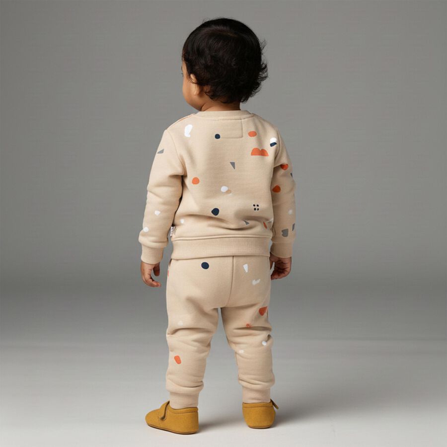 Infants Beige Printed Baba Suit, Beige, large image number null