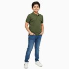 Boys Muted Olive Green Round Neck Casual Half Sleeve T-Shirt, Olive, small