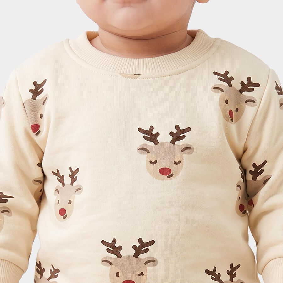 Infants' Beige Round Neck Pullover Sweatshirt, गहरा पीला, large