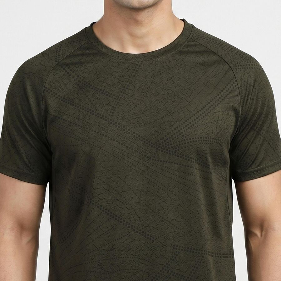 Men's Olive Green Round Neck Athleisure T-Shirt, Olive, large