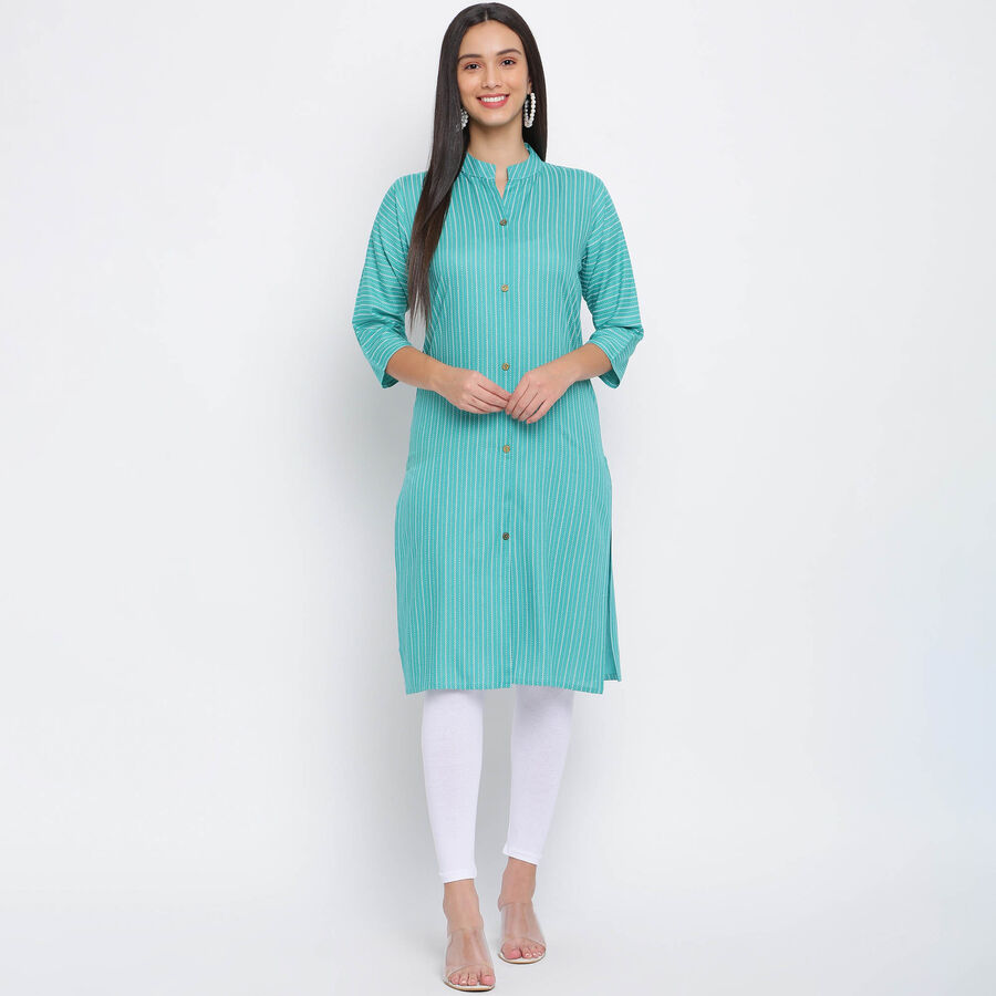 Printed Straight 3/4th Sleeves Kurta, Light Green, large image number null