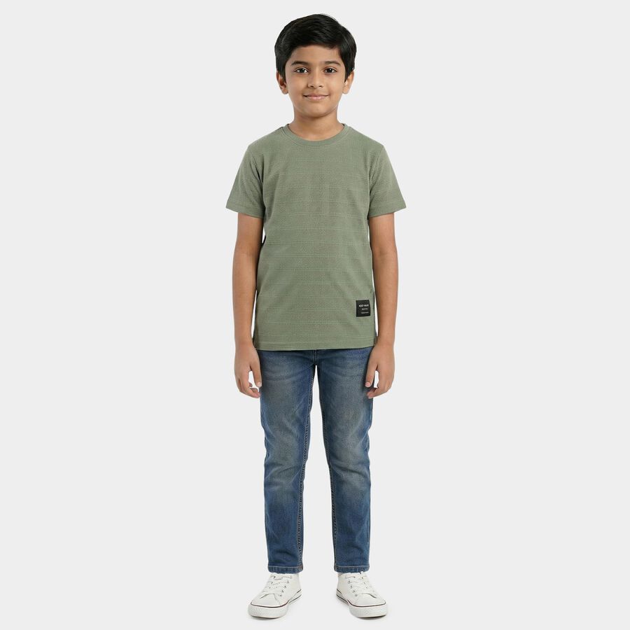 Boys Green Round Neck Casual Boys T-Shirt, हल्का हरा, large