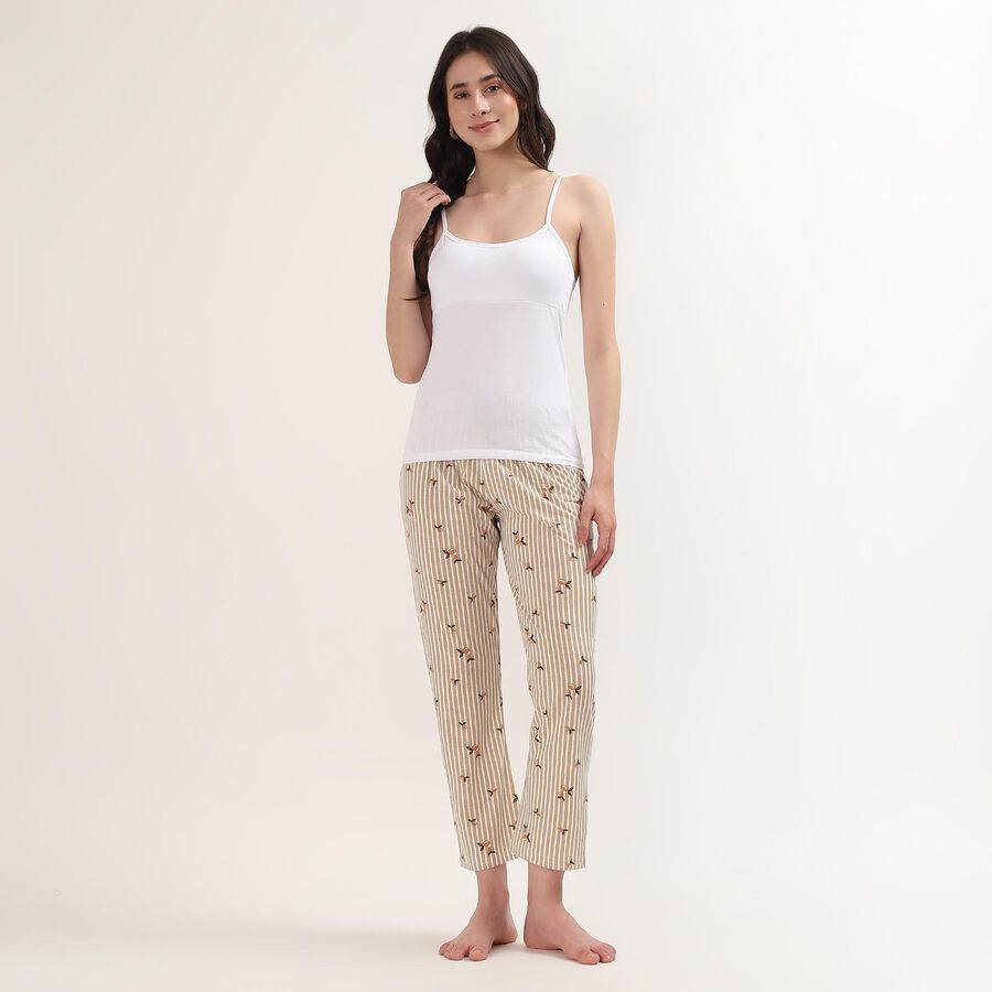 Women's Beige Regular Fit Cuffed Lounge Pyjama, गहरा पीला, large