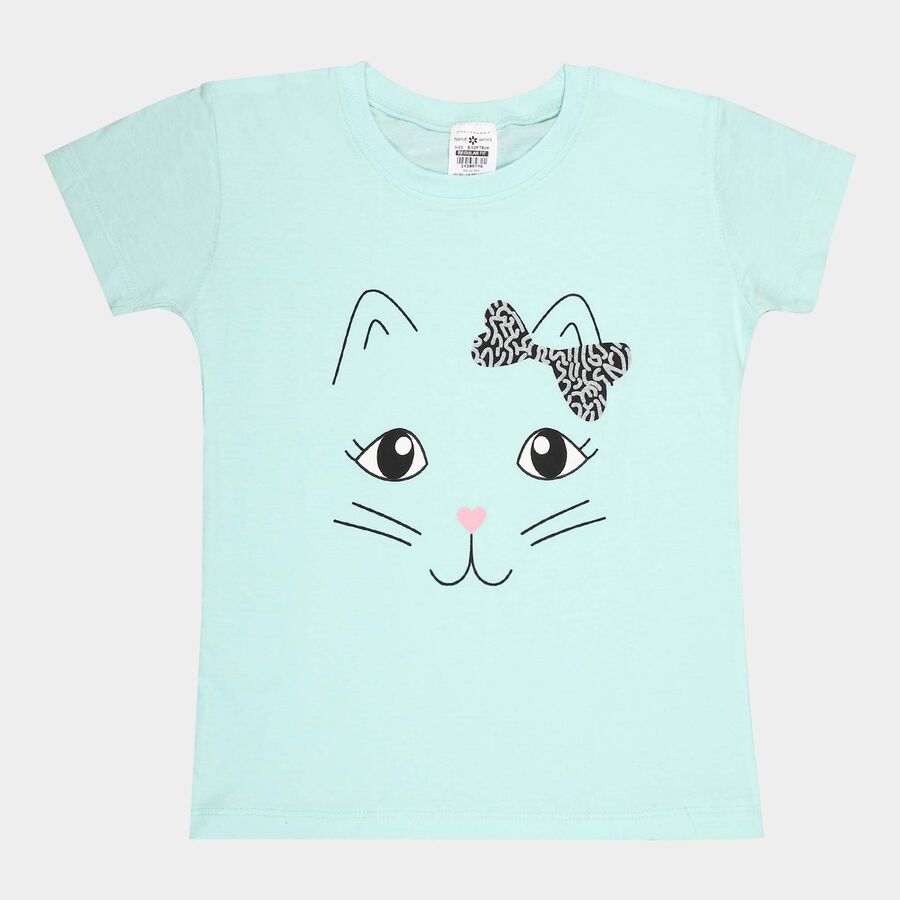 Girls Cotton T-Shirt, Light Green, large image number null