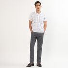 Men's Charcoal Grey Slim Fit Flat-Front Casual Trousers, Light Blue, small image number null