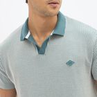 Men's Muted Sage Green Polo Neck Casual T-Shirt, Mid Blue, small