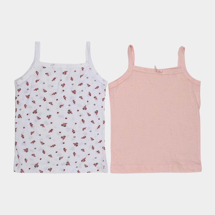 Girls' Peach Cotton Round Neck Casual Vest, पीच, large