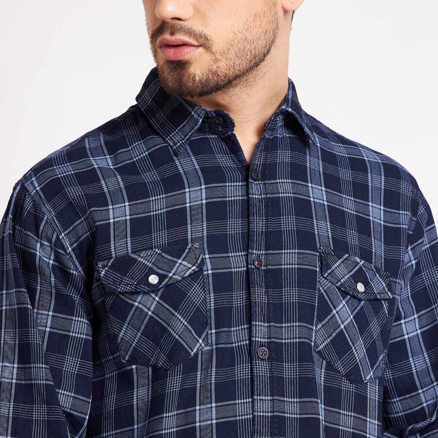 Cotton Checks Casual Shirt, Dark Blue, large image number null