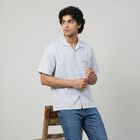 Men Light Blue Cotton Camp Collar Casual Shirt, Light Blue, small
