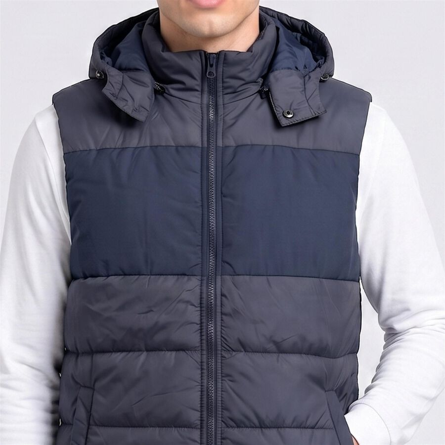 Men's Navy Blue Hooded Puffer Jacket, Navy Blue, large