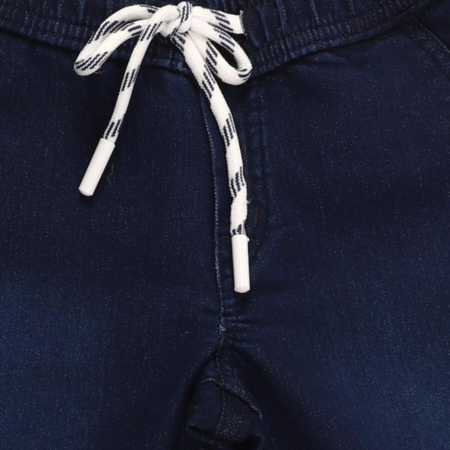 Boys' Deep Navy Jogger Fit Elastic Waist Jeans, गहरा नीला, large image number null