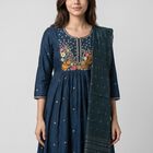 Women's Navy Blue Embroidered Ethnic Set, Teal Blue, small